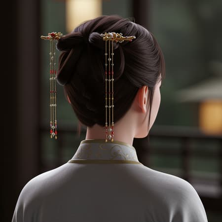 Ru qun, head, original outfit, hanfu, exquisite details, highest quality, intricate detailing, single girl, back view, 8k, UHD, HDR, Model: ReV Animated. Unique design, refined elegance, harmonious colors, clear expression, perfectly proportioned features, enchanting ambiance, serene setting, timeless beauty, artistic composition, atmospheric depth, masterful craftsmanship, seamless portrayal, flawless execution, captivating essence, gentle allure, dynamic presence, visual harmony, ethereal charm, immersive experience, meticulous rendering, imaginative touch, distinctive innovation.