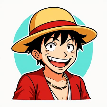 A minimalist sticker design of Monkey D. Luffy from One Piece, featuring his iconic straw hat and signature smirk, executed in an anime style. The design incorporates a slightly more vibrant color palette with subtle texture details to give a fresh, contemporary twist while maintaining a clean, trend-worthy aesthetic that's popular on ArtStation. The overall composition holds a 2:3 aspect ratio, capturing the adventurous spirit of Luffy with a playful, dynamic pose.