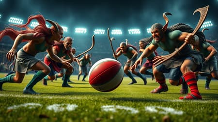 Dynamic realistic photograph on a fantasy football field featuring elves and orcs, captured with a 1000mm f/1.2 lens, showcasing highly detailed skin textures in a full body shot. The scene centers on an epic rugby-style game with a uniquely designed ball, emphasizing vibrant colors and dynamic poses. The figures are crafted with intricate attention to detail, avoiding any notion of a plastic figurine aesthetic. The characters are richly defined, with natural hand and finger positions, and proportional bodies that radiate energy. The atmosphere is vivid and sharp, contrasting against a mystical backdrop, capturing the intensity of the match without the monochrome or faded effect. The setting comes alive, leaving behind the sense of uninspiration usually found in poorly drawn tabletop miniatures. Dynamic realistic photograph on a fantasy football field featuring elves and orcs, captured with a 1000mm f/1.2 lens, showcasing highly detailed skin textures in a full body shot. The scene centers on an epic rugby-style game with a uniquely designed ball, emphasizing vibrant colors and dynamic poses. The figures are crafted with intricate attention to detail, avoiding any notion of a plastic figurine aesthetic. The characters are richly defined, with natural hand and finger positions, and proportional bodies that radiate energy. The atmosphere is vivid and sharp, contrasting against a mystical backdrop, capturing the intensity of the match without the monochrome or faded effect. The setting comes alive, leaving behind the sense of uninspiration usually found in poorly drawn tabletop miniatures.