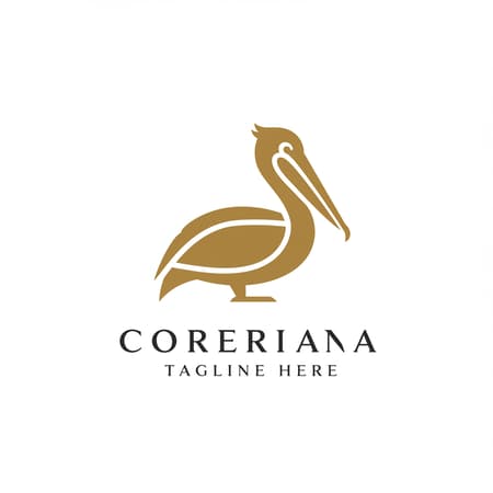Vector illustration of a corporate logo featuring a highly stylized pelican in gold on a white background, creating a minimalistic and classy design. The logo showcases refined lines and elegant curves, embodying a sophisticated and professional aesthetic customary to corporate branding. Designed with influences from Tom Geismar's work, it exudes luxury and prestige. The pelican form is abstract yet recognizable, delivering a modern and timeless appeal. Emphasis on high-quality execution in digital design ensures clarity and impact, devoid of any distracting elements like bad anatomy or visual distortions. The elegance of this design lies in its simplicity and attention to detail, aligning with the principles of premium branding.