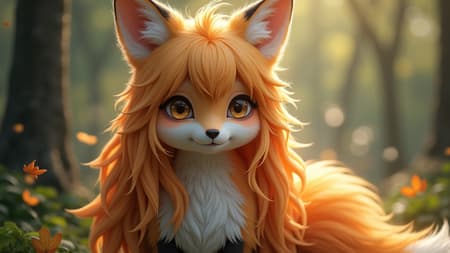 Fluffy nine-tailed fox girl depicted in hyper-realistic, professional 8k photography by artists inspired by Wlop and Guweiz, featuring soft natural lighting highlighting her ethereal beauty, glistening fur, and serene expression, surrounded by a tranquil forest setting, her eyes reflecting warmth and wisdom.
