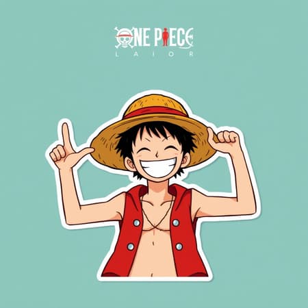 A minimalist anime-style sticker of Monkey D. Luffy from One Piece, showcasing him with his iconic straw hat and a cheerful, victorious expression. The design is sleek, capturing the essence of Luffy’s adventurous spirit and success. It trends on ArtStation with a 2:3 aspect ratio, embracing a vibrant yet simple aesthetic that highlights Luffy’s joyful and carefree personality.
