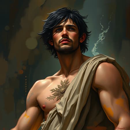 Adam the original man with earthy red skin and short black hair in a biblical and gospel-inspired scene, featuring digital painting techniques reminiscent of watercolor and oil with a painterly style. Influences of artists like Jeremy Lipking, Antonio J. Manzanedo, Alphonse Mucha, Fuller Graves, Bartolome Esteban Murillo, JC Leyendecker, Craig Mullins, and Peter Paul Rubens are apparent, creating a detailed and photorealistic masterpiece. The composition includes elements of CG sensitivity and concept art precision, designed for HD display on platforms such as ArtStation. This work is an official piece trending on ArtStation with 8k resolution detail, embracing a fusion of classical and modern artistic elements.