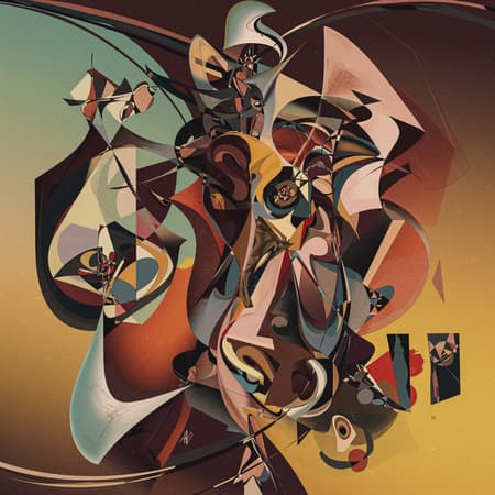 Abstract surrealism in the style of Picasso with a dynamic interplay of shapes and colors, a dreamlike tapestry where reality bends and forms fluidly merge, defined by a sense of structured chaos at 75, elongated vertical composition of 1:2, suffused with creativity, imbued with stylized expression at 750, version 7.