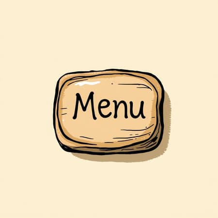 A UI/UX icon of a menu button, featuring a hand-drawn icon style with earthy tones, inspired by the artistic style of Marc Chagall, designed for a Natural Elements website, set against a beige background, incorporating subtle textures and organic shapes to enhance the natural theme.