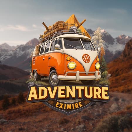 3D logo icon featuring a highly detailed, realistic kombi van, embodying the spirit of adventure, expertly crafted in graphic design with a vibrant RAW color palette. Set against a picturesque landscape, the composition is rendered in stunning 8k resolution, blending intricate details with a sense of exploration and wanderlust.