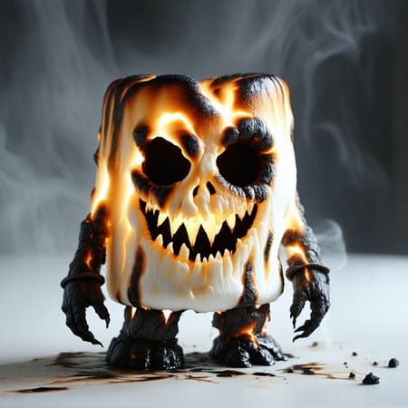 charred marshmallow monster. stunning detail. nonchalant. [spooky]
