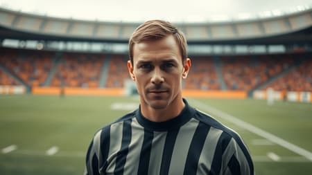 An attractive football referee stands centered on a football field, gazing directly at the viewer. The portrait captures a realistic, photo-realistic image with detailed skin textures, photographed in 8k quality. The scene is full length with high detail and RAW color art, enhanced by diffused soft lighting. A shallow depth of field and sharp focus contribute to the hyperrealism, with cinematic CGI lighting. The background subtly blurs to emphasize the subject, avoiding low-quality elements like jpeg artifacts and unrealistic features. The image maintains authenticity, avoiding errors in anatomy and proportions for a coherent, lifelike representation. An attractive football referee stands centered on a football field, gazing directly at the viewer. The portrait captures a realistic, photo-realistic image with detailed skin textures, photographed in 8k quality. The scene is full length with high detail and RAW color art, enhanced by diffused soft lighting. A shallow depth of field and sharp focus contribute to the hyperrealism, with cinematic CGI lighting. The background subtly blurs to emphasize the subject, avoiding low-quality elements like jpeg artifacts and unrealistic features. The image maintains authenticity, avoiding errors in anatomy and proportions for a coherent, lifelike representation.