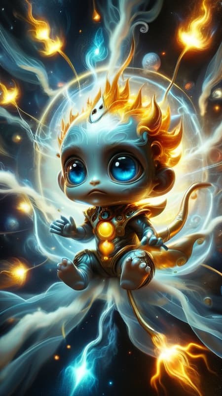 Little flaming cosmic babies. They all have fiery auras, the flames are cosmic and can burn in space. The gold ones have reflective metallic gold skin and glowing amber eyes, the silver ones have metallic chrome skin and glowing white or glowing blue eyes. They all have a tiny flame emitting from their foreheads, signifying their power. They hang out together in groups, flying through the cosmos feeding on the energy from gas clouds. They are a peaceful and inquisitive race of beings, exploring the universe in all of its splendour. Little flaming cosmic babies. They all have fiery auras, the flames are cosmic and can burn in space. The gold ones have reflective metallic gold skin and glowing amber eyes, the silver ones have metallic chrome skin and glowing white or glowing blue eyes. They all have a tiny flame emitting from their foreheads, signifying their power. They hang out together in groups, flying through the cosmos feeding on the energy from gas clouds. They are a peaceful and inquisitive race of beings, exploring the universe in all of its splendour.