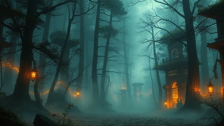 Forest, foggy mysteries, witches, striking high contrast, photo-real elements, swirling sands, luminescent lights, warped visions, intricate sketches, fluidity of water, industrial textures, lustrous gold, crystals and jewels, mystical allure, fantastic cyberpunk vibes, steampunk elegance, intricately detailed concept art, echoes of Alice in Wonderland, roaring clouds, electric storms, fusion of modern and ancient architecture, shimmering ivory, polished marble, a glimpse of paradise, awe-inspiring, 4k brilliance, organic essence, rugged rust, vividly rendered, mesmerizing in detail, extraordinary, octane-rendered brilliance.