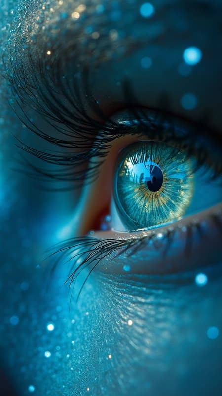 Glistening oceanic eyes shimmering with a captivating sparkle.