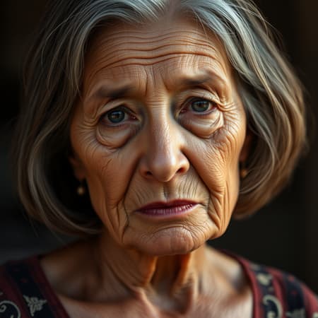 An intimate portrait of an elderly Latin woman with a medium-length hairstyle, her skin gently kissed by the sun, captured in soft, natural lighting that highlights the intricate details of her face. Her expression is thoughtful and nuanced, revealing a lifetime of stories. The image is rendered in ultra-high definition, 8K quality, offering an unparalleled depth and realism without losing its emotional subtlety.