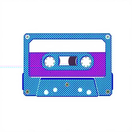A vintage cassette tape icon rendered in a carbon fiber texture, featuring a vibrant blue and purple color palette reminiscent of Pop Art by Roy Lichtenstein, set against a clean white background. A vintage cassette tape icon rendered in a carbon fiber texture, featuring a vibrant blue and purple color palette reminiscent of Pop Art by Roy Lichtenstein, set against a clean white background.