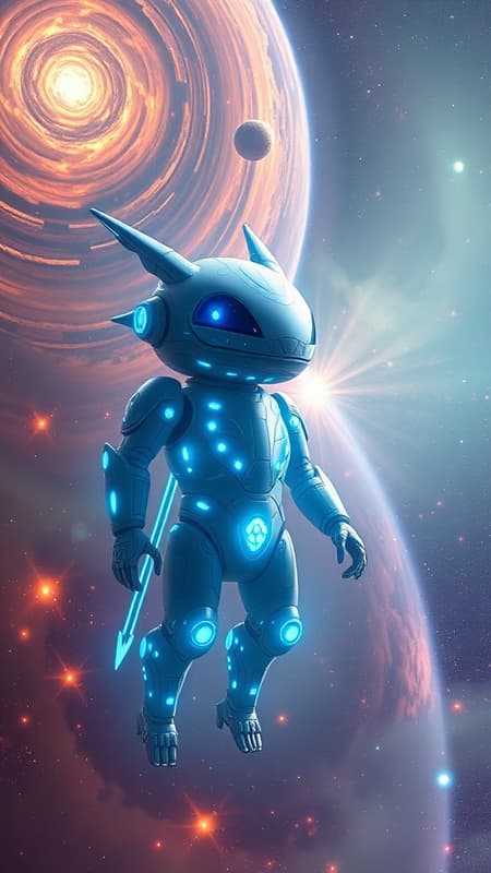 In a distant galaxy, amidst swirling nebulae and shimmering stars, advanced civilizations have created cyber Tamagushi—intricate digital companions powered by cutting-edge technology and designed to accompany their owners across alien worlds. These sleek, intelligent entities thrive in sprawling mega-cities and vibrant space stations, adapting to the ever-changing environments of distant planets. Each cyber Tamagushi is a marvel of bio-synthetic engineering, capable of evolving alongside its owner, absorbing knowledge from the cosmos, and forging deep connections with other technological beings. Their existence is a testament to the harmonious blend of organic life and artificial intelligence in an era where interstellar travel and quantum communication are the norm, and alien cultures converge in the pursuit of unity and understanding amidst the vast, uncharted expanses of space.