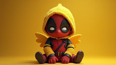 A baby yellow chick as deadpool
A baby yellow chick as deadpool
