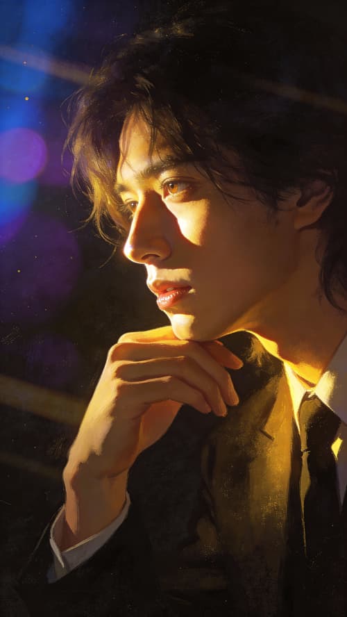 Artistic portrait of a young man in profile, looking left...