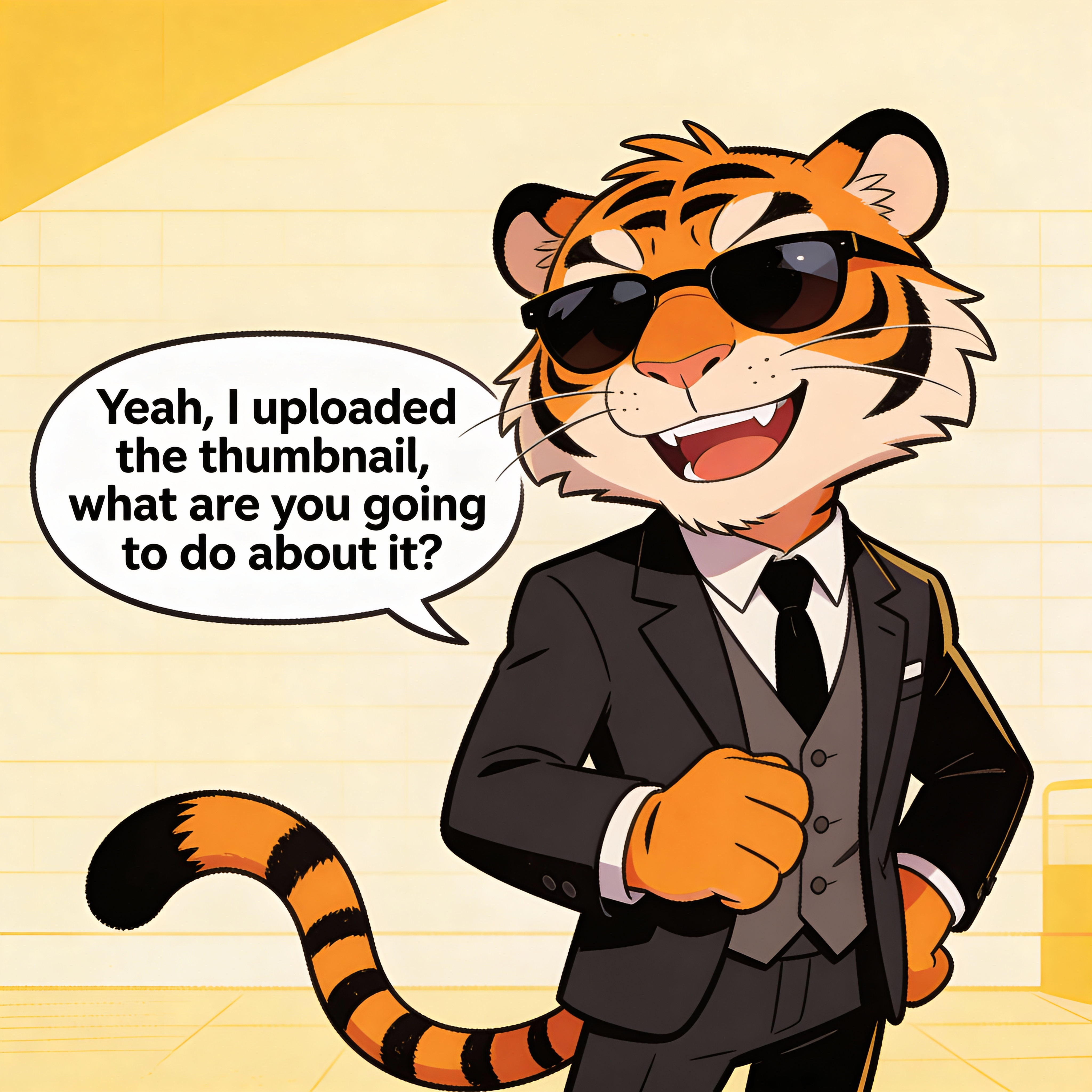 Grinning Anthropomorphic Tiger In Suit And Sunglasses