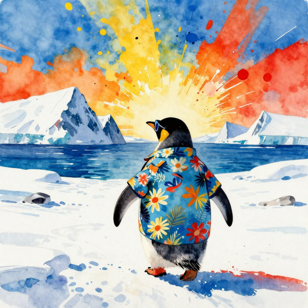 Whimsical Penguin In Hawaiian Shirt Arctic