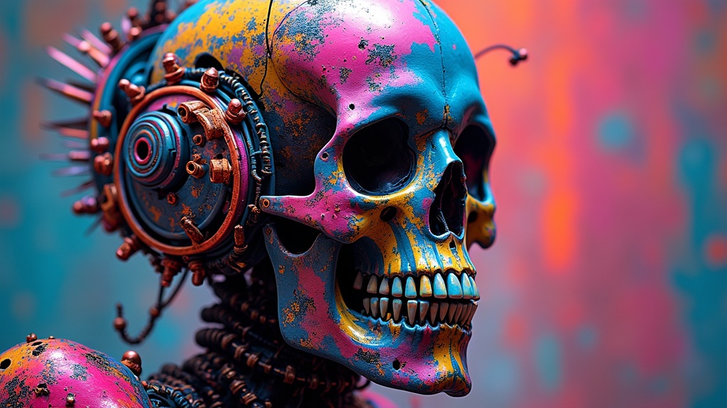 Vivid Cyberpunk Skull Artwork