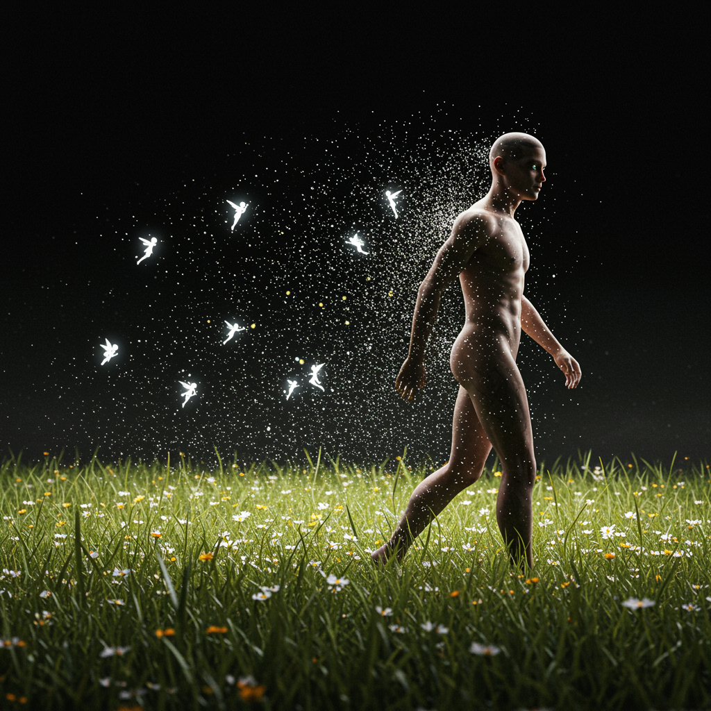 Figure Strolling Alongside Art