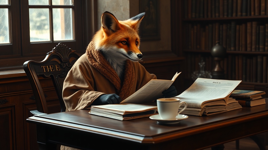 Anthropomorphic Fox Sitting Artwork