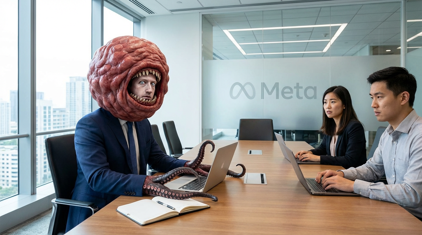Grotesque Monster Head In Corporate Meeting