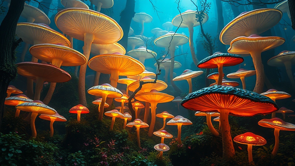 Wilderness Luminescent Mushrooms Art