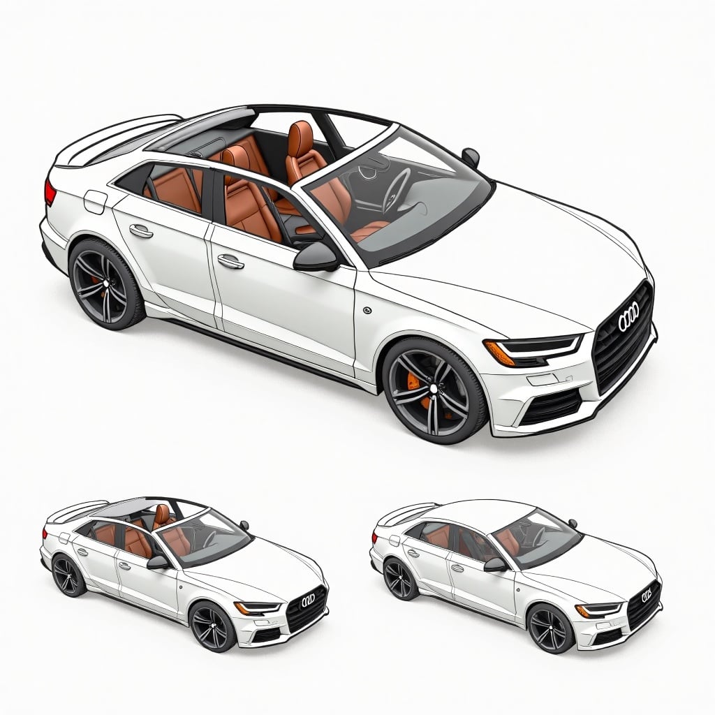 Multiple Angles Of A Sketch Of A Car Bright White