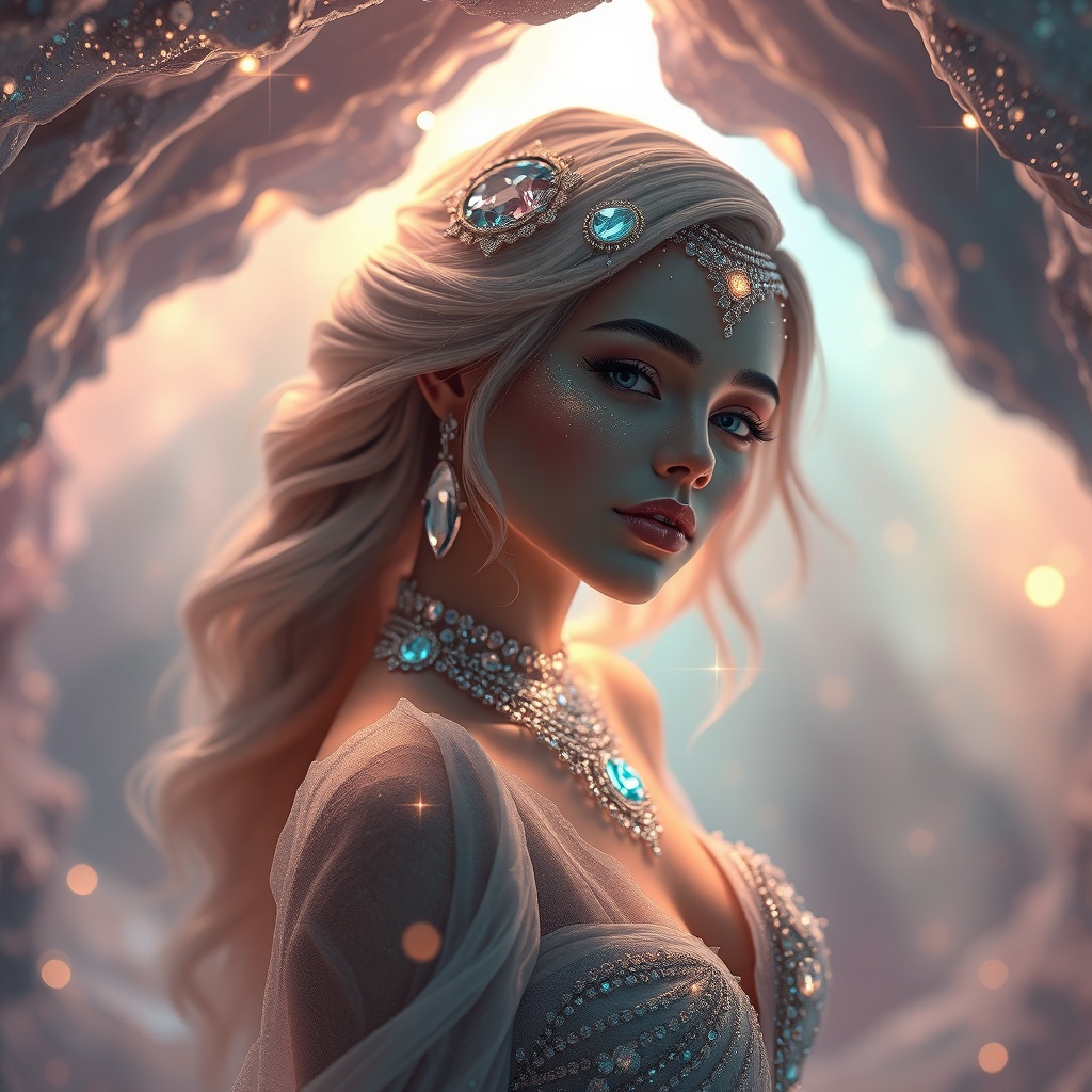 Woman Crafted Gemstones Artwork