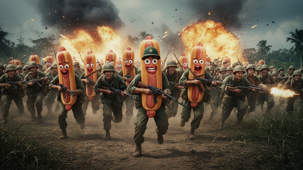 Hot Dog Soldiers Charging Through Jungle Battle