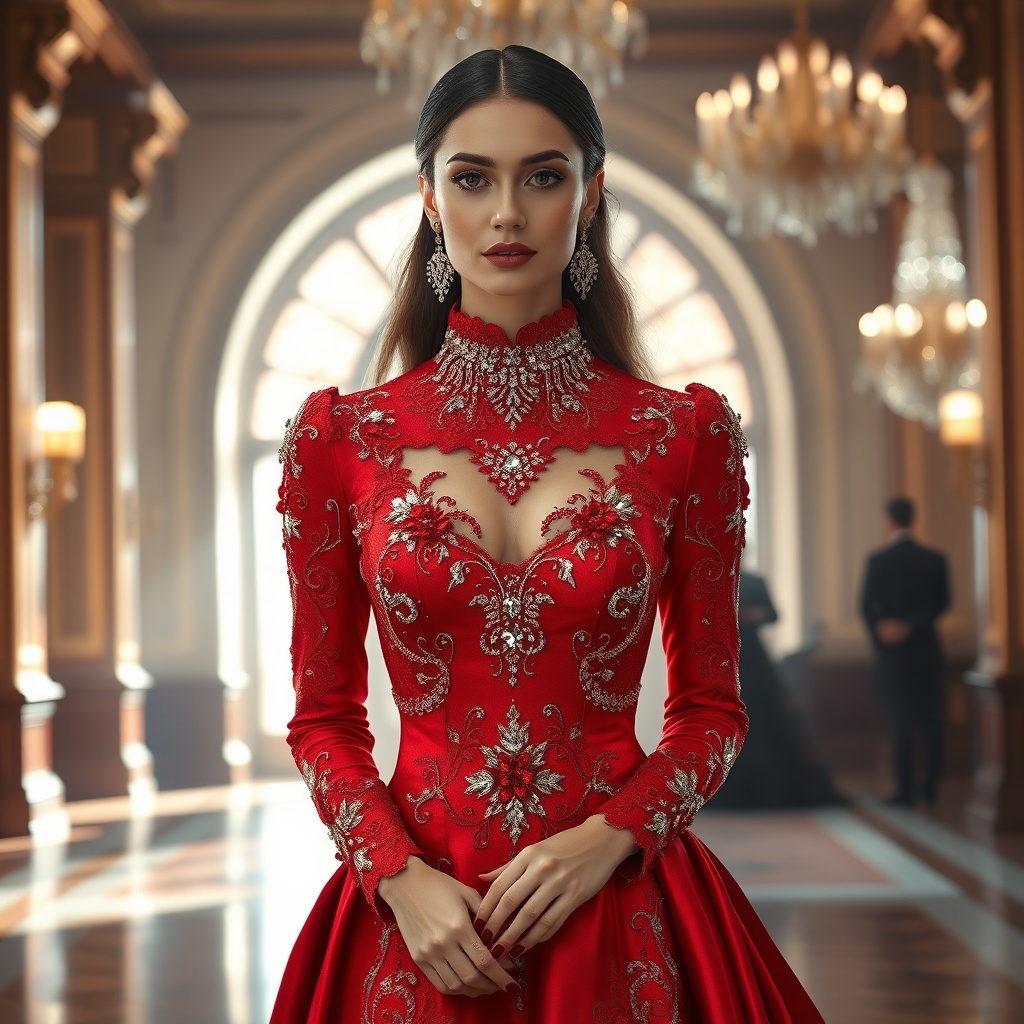 Woman Red Gown Artwork