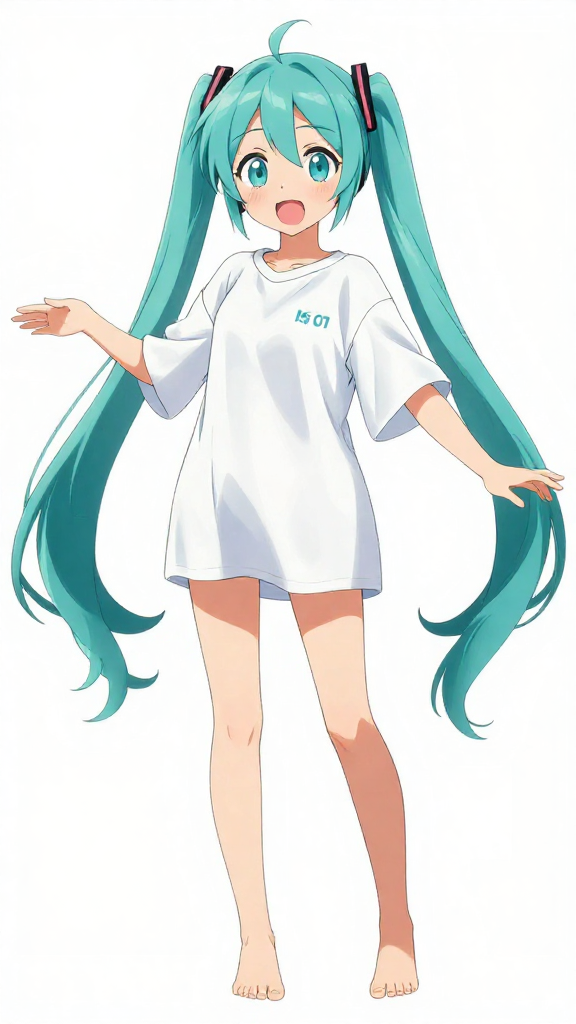 Hatsune Miku In Oversized White T-shirt